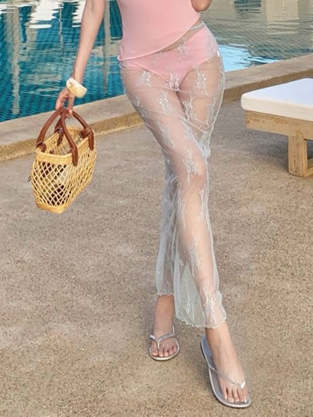 Sheer Floral Lace Maxi Skirt Cover Up